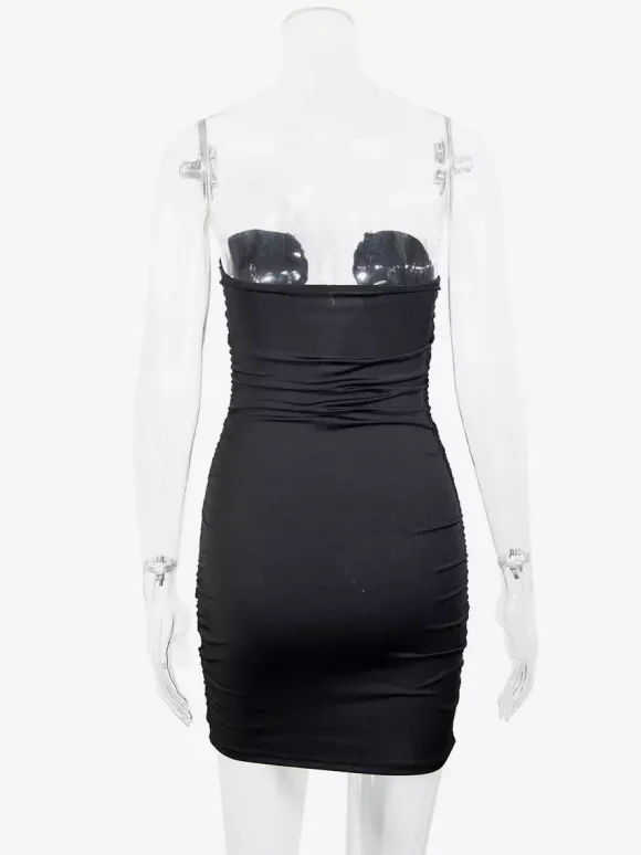 Deep V-neck Strapless Ruched Bodycon Sexy Mini Dress For Women 2026