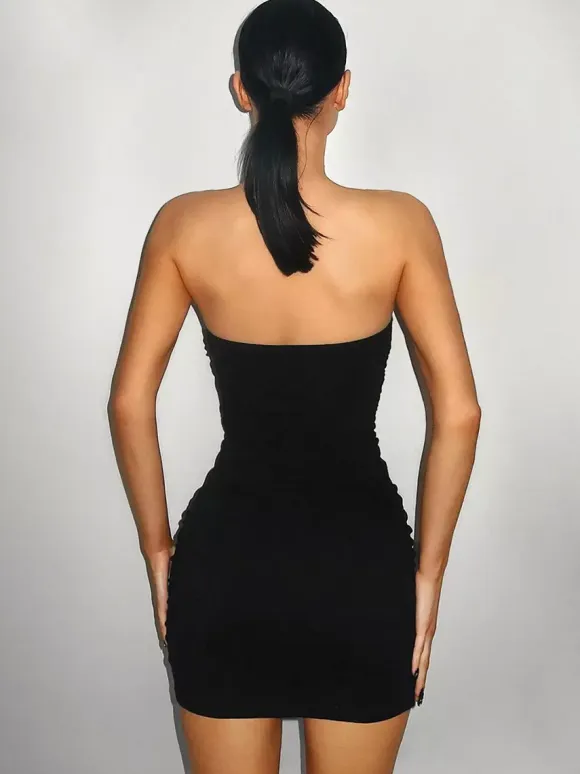 Deep V-neck Strapless Ruched Bodycon Sexy Mini Dress For Women 2026