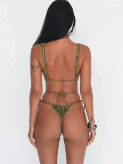 Deep V One Piece Swimsuit For Women - Olive Zebra Print Ruched Cut Out Tie Side High Cut Monokini - Summer Pool Party 2026