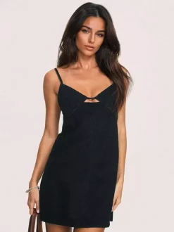 Denim Cut-Out Mini Slip Dress For Women 2026