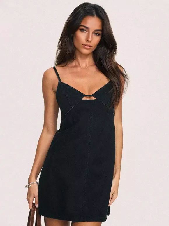 Denim Cut-Out Mini Slip Dress For Women 2026
