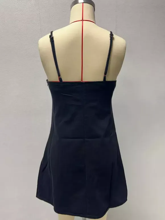 Denim Cut-Out Mini Slip Dress For Women 2026