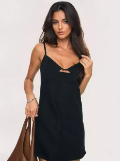 Denim Cut-Out Mini Slip Dress For Women 2026