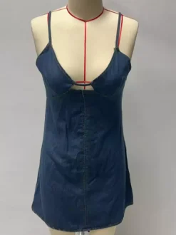 Denim Cut-Out Mini Slip Dress For Women 2026