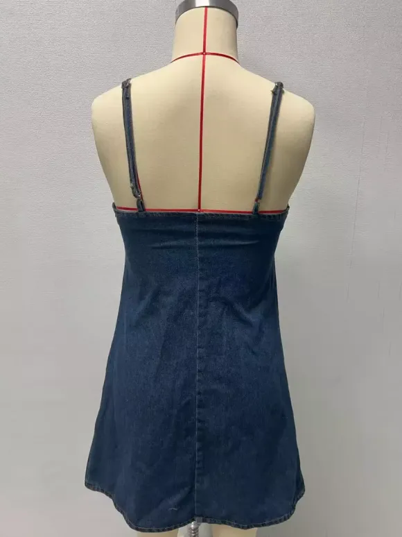 Denim Cut-Out Mini Slip Dress For Women 2026