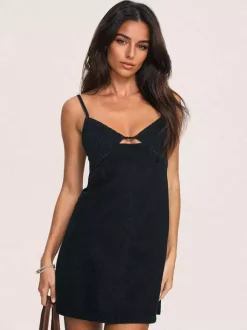 Denim Cut-Out Mini Slip Dress For Women 2026