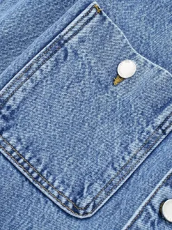 Denim Jumpsuit Pleated Neck Front Button Straight Solid Color Playsuit