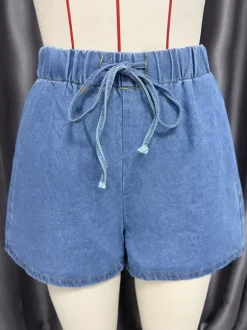 Denim 2 Piece Set For Women - Blue Casual Tie Front Sleeveless Top And Shorts Co-ord - Summer Streetwear Outfits 2026