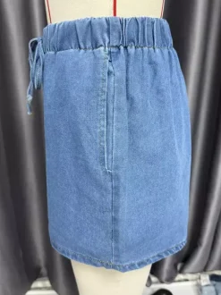 Denim 2 Piece Set For Women - Blue Casual Tie Front Sleeveless Top And Shorts Co-ord - Summer Streetwear Outfits 2026