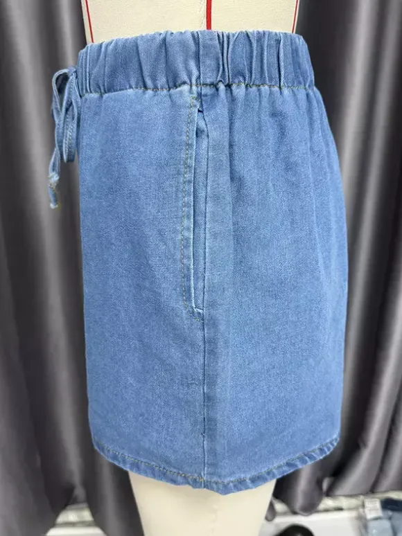 Denim 2 Piece Set For Women - Blue Casual Tie Front Sleeveless Top And Shorts Co-ord - Summer Streetwear Outfits 2026