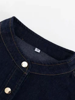 Denim Skater Dress Puff Sleeve Button-Up A-line Mini Dress For Women 2026