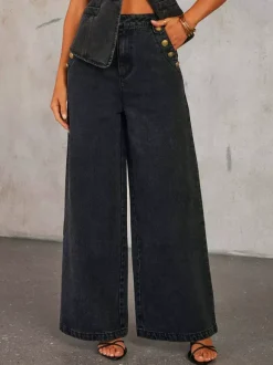 Denim Two Piece Co-ord Set Button-up Vest And Straight Jeans Summer Outfit For Women 2026