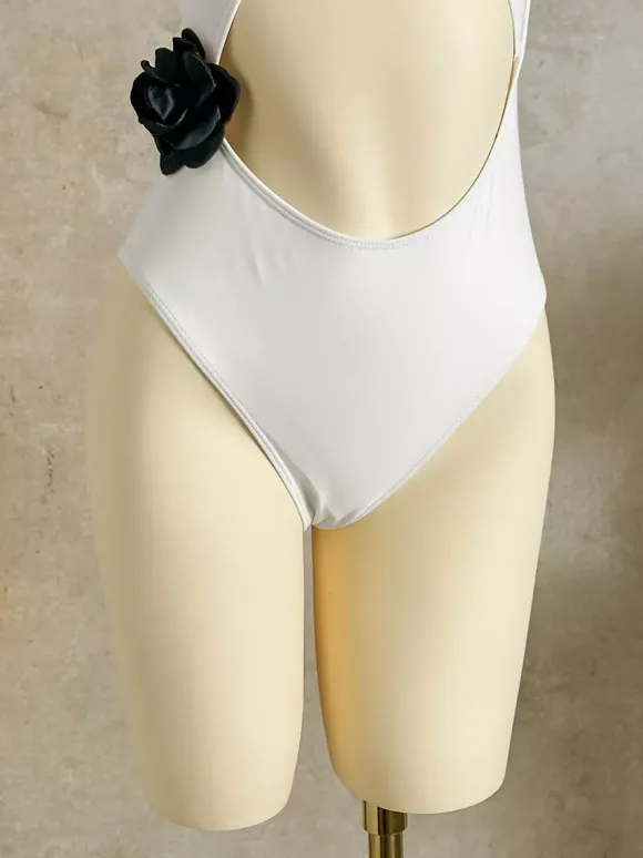 3D Flower One Shoulder Waist Cutout High Cut One Piece Monokini