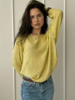 Distressed Neck Knit Pullover Sweater With Sequins For Women 2026