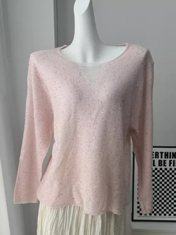 Distressed Neck Knit Pullover Sweater With Sequins For Women 2026