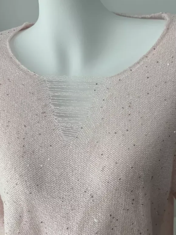 Distressed Neck Knit Pullover Sweater With Sequins For Women 2026