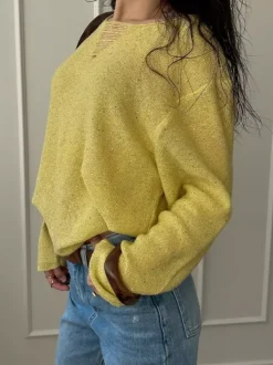 Distressed Neck Knit Pullover Sweater With Sequins For Women 2026