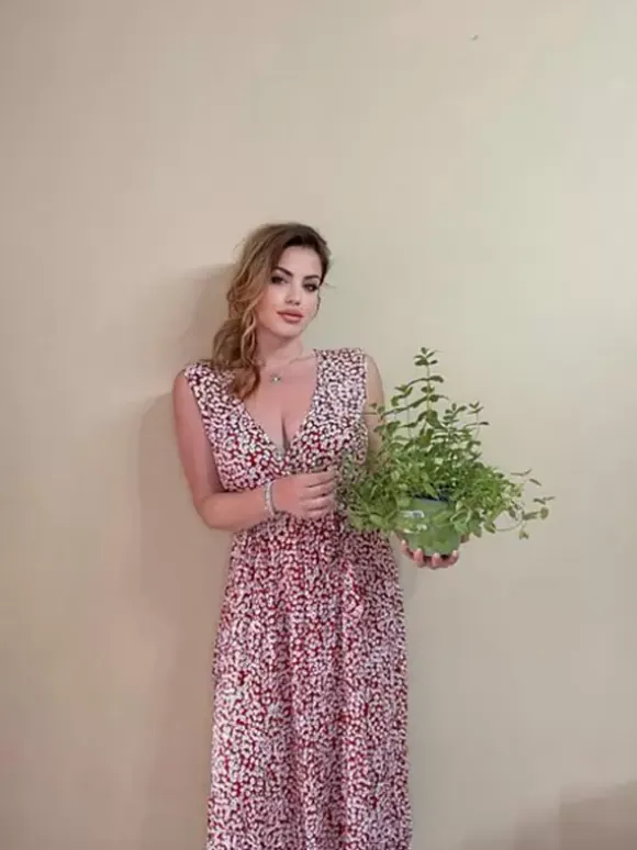 Ditsy Floral Maxi Dress for Women - Brick Red Sleeveless Side Slit V Neck Sundress - Summer Beach Resort Wear 2026