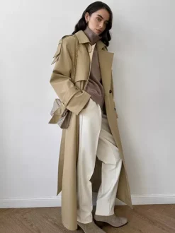 Double Breasted Trench Coat For Women - Belted Classic Longline Overcoat - Spring Chic Office-to-dinner Outerwear 2026