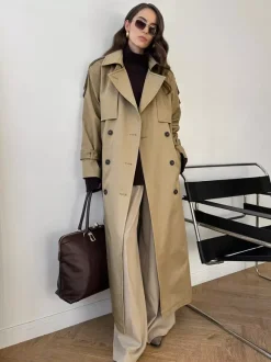 Double Breasted Trench Coat For Women - Belted Classic Longline Overcoat - Spring Chic Office-to-dinner Outerwear 2026
