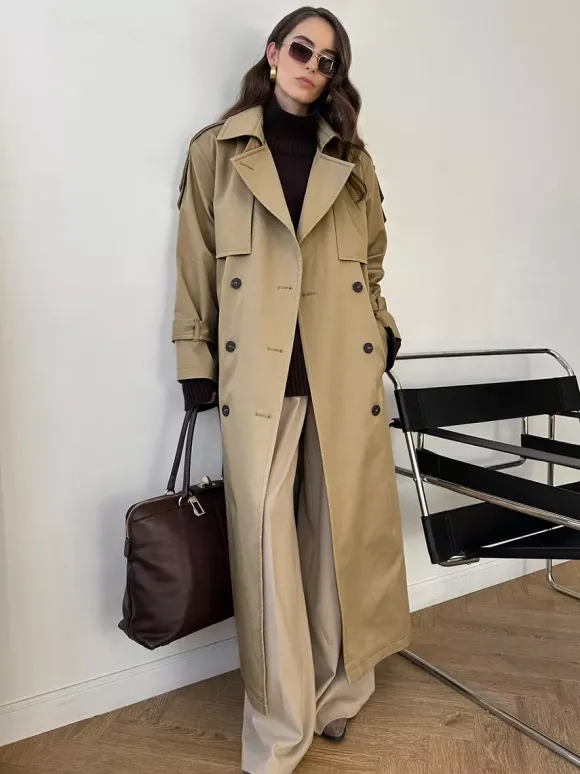 Double Breasted Trench Coat For Women - Belted Classic Longline Overcoat - Spring Chic Office-to-dinner Outerwear 2026