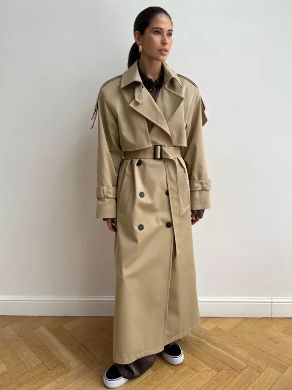 Double Breasted Trench Coat For Women - Belted Classic Longline Overcoat - Spring Chic Office-to-dinner Outerwear 2026