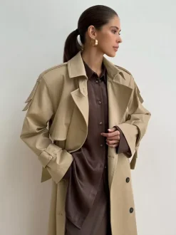 Double Breasted Trench Coat For Women - Belted Classic Longline Overcoat - Spring Chic Office-to-dinner Outerwear 2026