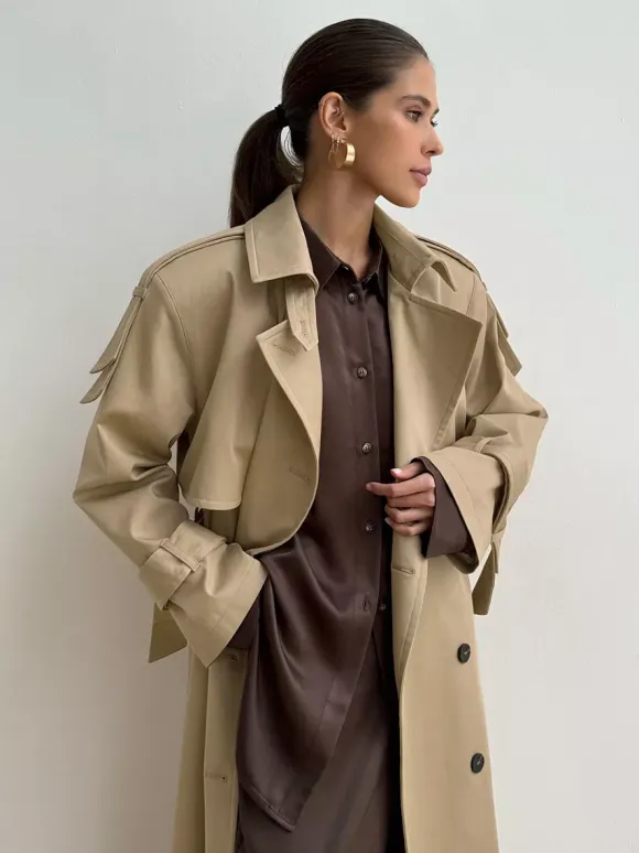 Double Breasted Trench Coat For Women - Belted Classic Longline Overcoat - Spring Chic Office-to-dinner Outerwear 2026