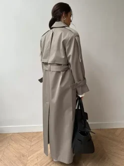 Double Breasted Trench Coat For Women - Belted Classic Longline Overcoat - Spring Chic Office-to-dinner Outerwear 2026