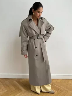 Double Breasted Trench Coat For Women - Belted Classic Longline Overcoat - Spring Chic Office-to-dinner Outerwear 2026