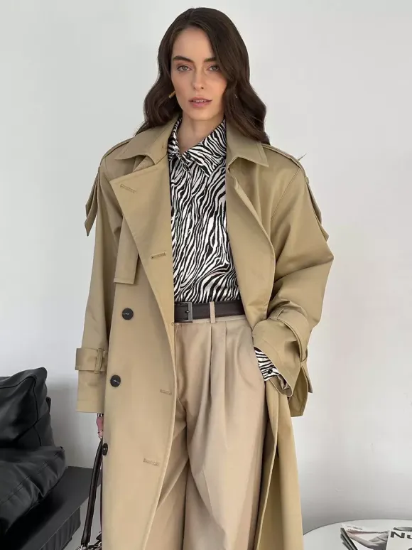 Double Breasted Trench Coat For Women - Belted Classic Longline Overcoat - Spring Chic Office-to-dinner Outerwear 2026