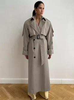 Double Breasted Trench Coat For Women - Belted Classic Longline Overcoat - Spring Chic Office-to-dinner Outerwear 2026