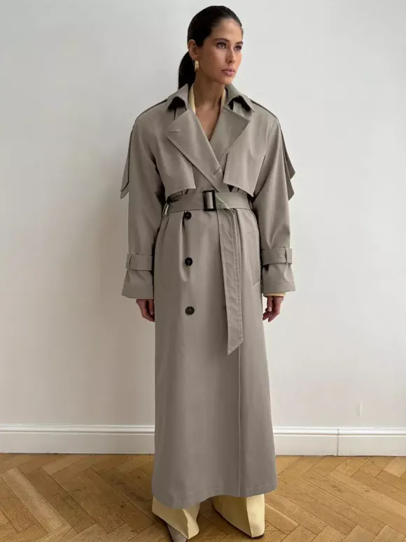 Double Breasted Trench Coat For Women - Belted Classic Longline Overcoat - Spring Chic Office-to-dinner Outerwear 2026