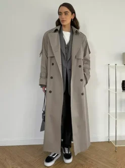 Double Breasted Trench Coat For Women - Belted Classic Longline Overcoat - Spring Chic Office-to-dinner Outerwear 2026