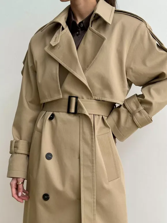 Double Breasted Trench Coat For Women - Belted Classic Longline Overcoat - Spring Chic Office-to-dinner Outerwear 2026