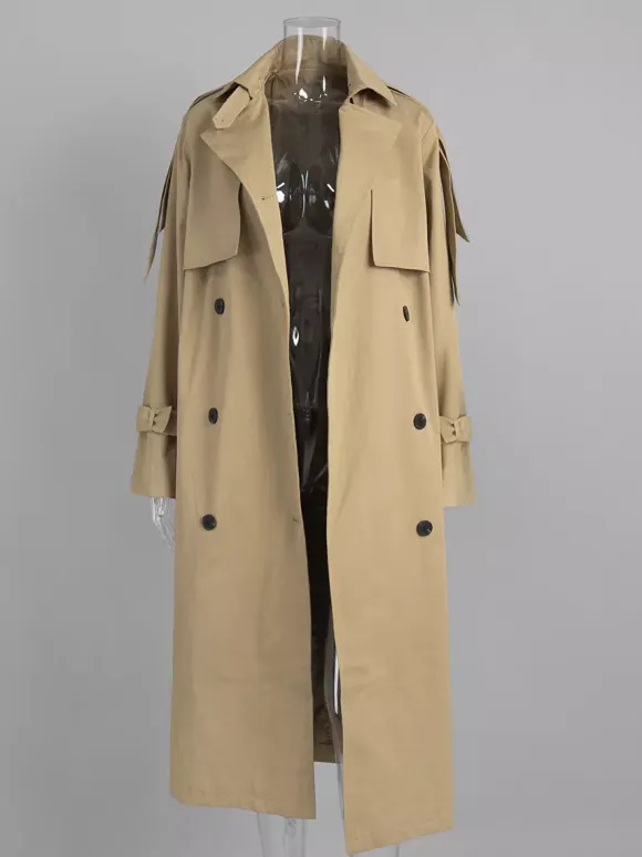 Double Breasted Trench Coat For Women - Belted Classic Longline Overcoat - Spring Chic Office-to-dinner Outerwear 2026