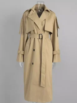 Double Breasted Trench Coat For Women - Belted Classic Longline Overcoat - Spring Chic Office-to-dinner Outerwear 2026