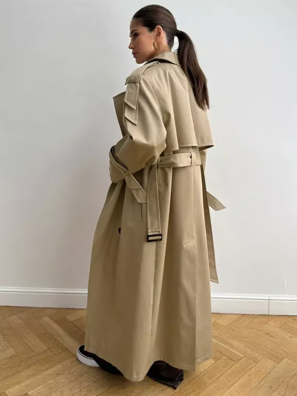 Double Breasted Trench Coat For Women - Belted Classic Longline Overcoat - Spring Chic Office-to-dinner Outerwear 2026