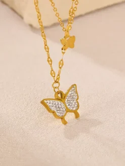 Double Layer Gold Butterfly Necklace For Women 2026