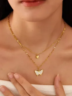 Double Layer Gold Butterfly Necklace For Women 2026