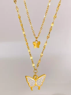 Double Layer Gold Butterfly Necklace For Women 2026