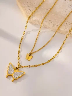 Double Layer Gold Butterfly Necklace For Women 2026