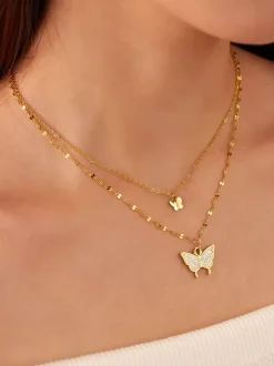 Double Layer Gold Butterfly Necklace For Women 2026