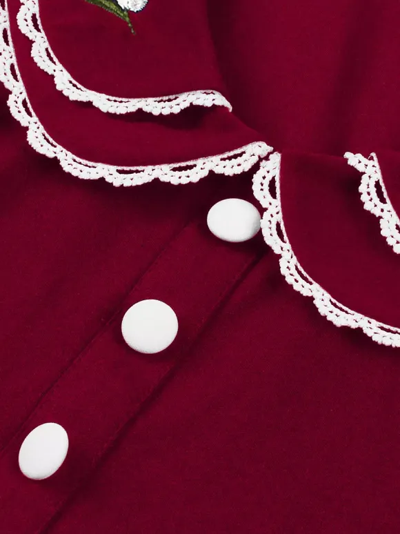 Double Layer Peter Pan Collar Embroidery Puff Sleeve Swing Dress For Women 2026