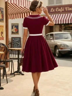 Double Layer Peter Pan Collar Embroidery Puff Sleeve Swing Dress For Women 2026