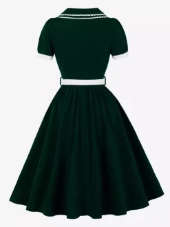 Double Layer Peter Pan Collar Embroidery Puff Sleeve Swing Dress For Women 2026