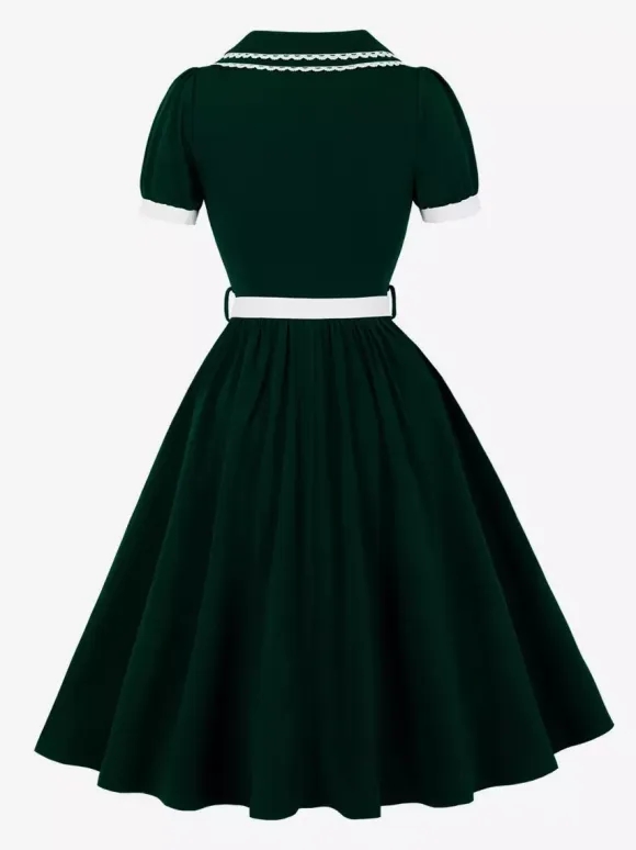 Double Layer Peter Pan Collar Embroidery Puff Sleeve Swing Dress For Women 2026