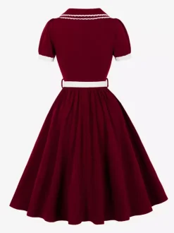 Double Layer Peter Pan Collar Embroidery Puff Sleeve Swing Dress For Women 2026