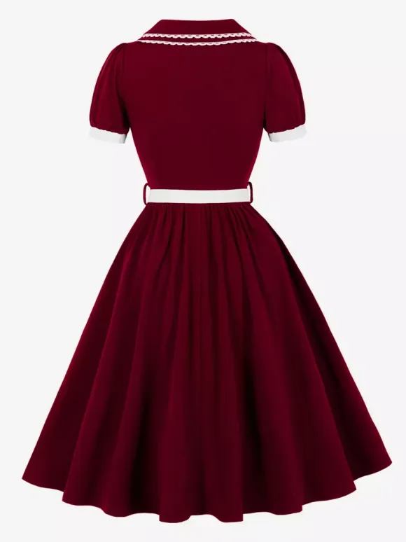 Double Layer Peter Pan Collar Embroidery Puff Sleeve Swing Dress For Women 2026