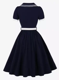 Double Layer Peter Pan Collar Embroidery Puff Sleeve Swing Dress For Women 2026